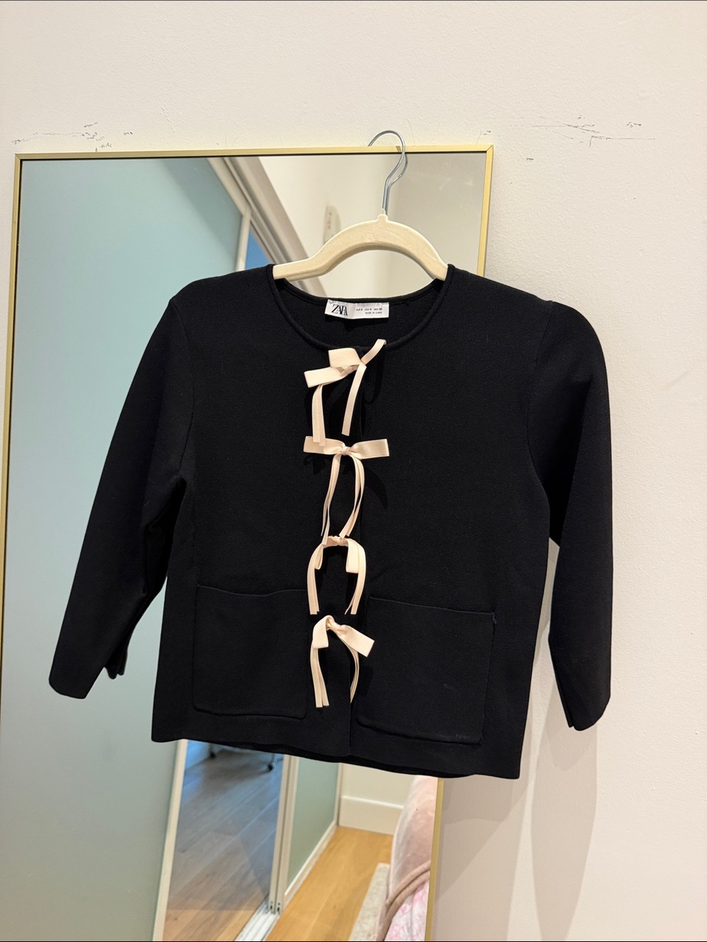 Zara Black Top with Light Pink Bow Ties